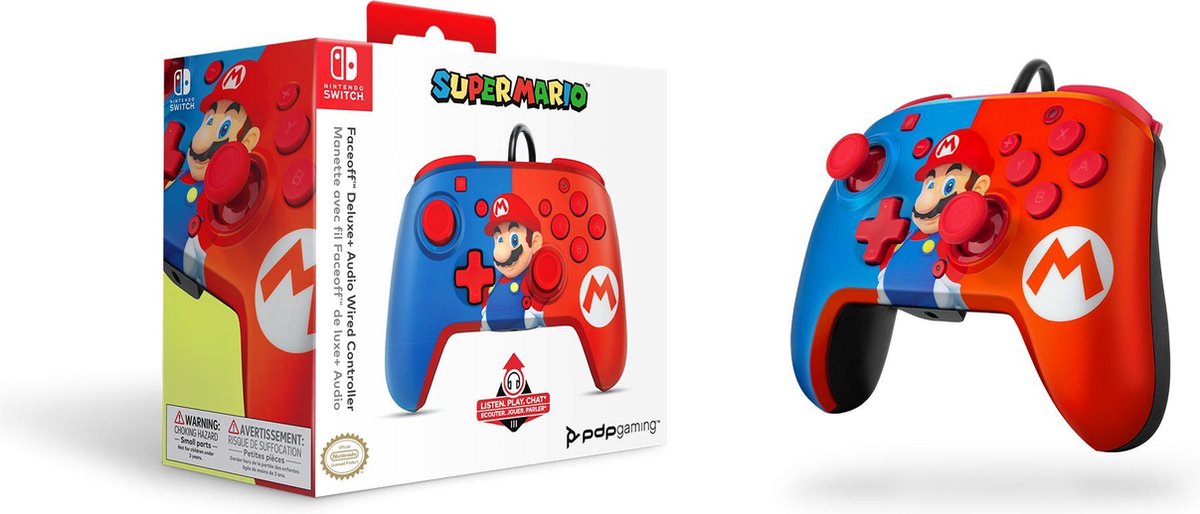 PDP Faceoff Deluxe+ Audio Wired Controller - Mario (Nintendo Sch) - Wit