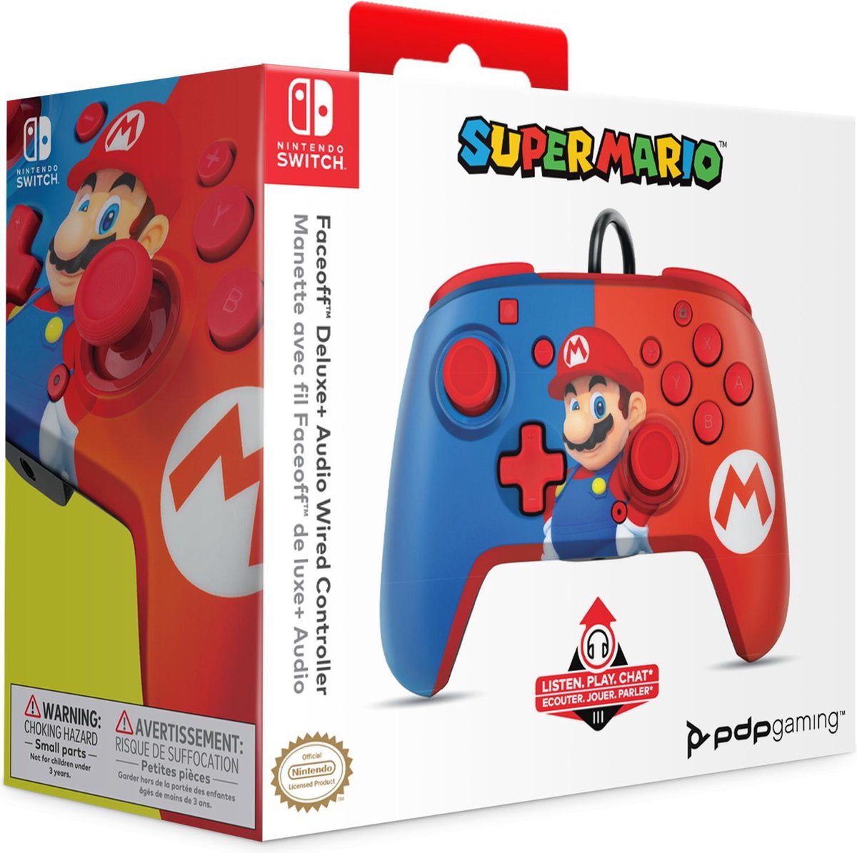 PDP Faceoff Deluxe+ Audio Wired Controller - Mario (Nintendo Sch) - Wit