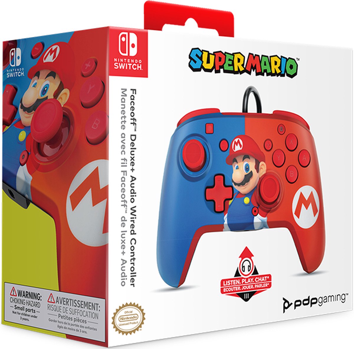PDP Faceoff Deluxe+ Audio Wired Controller - Mario (Nintendo Sch) - Wit