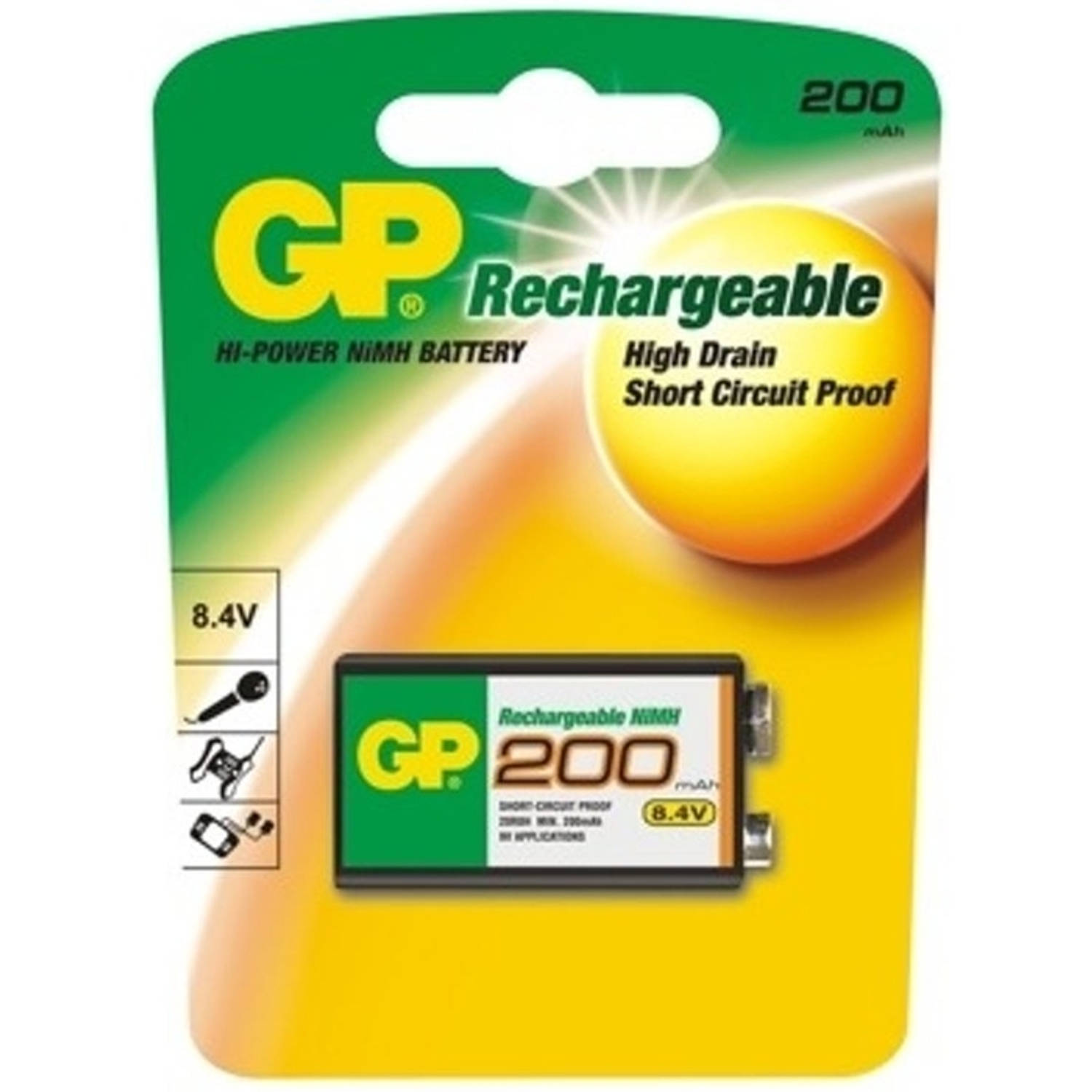 GP 1x 9volt 200mah Oplaadbare Batterij Nimh E-block