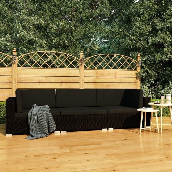 Vidaxl 3-delige Loungeset Met Kussens Poly Rattan - Zwart