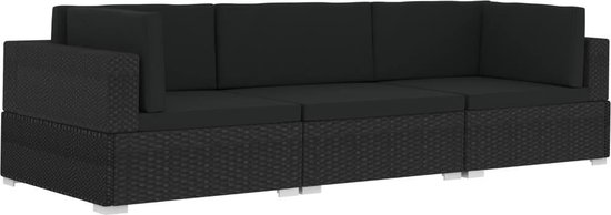 Vidaxl 3-delige Loungeset Met Kussens Poly Rattan - Zwart