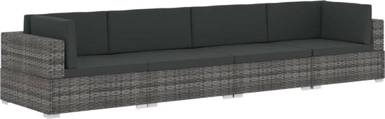 Vidaxl 4-delige Loungeset Met Kussens Poly Rattan - Grijs