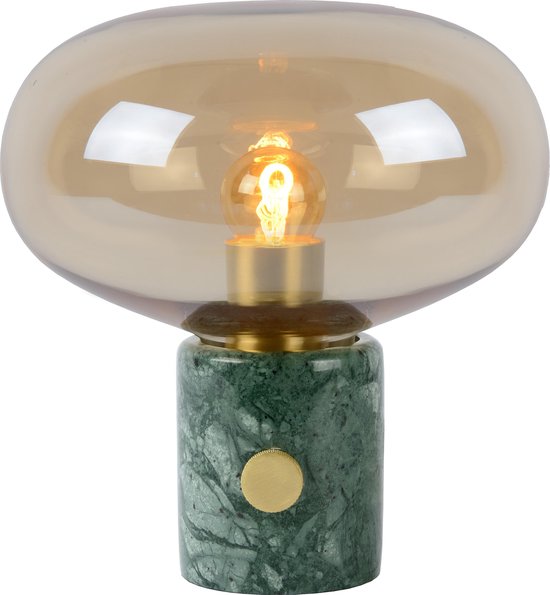 Lucide Charlize Tafellamp E27/40w Amber Glas/groen Marmer - Oranje