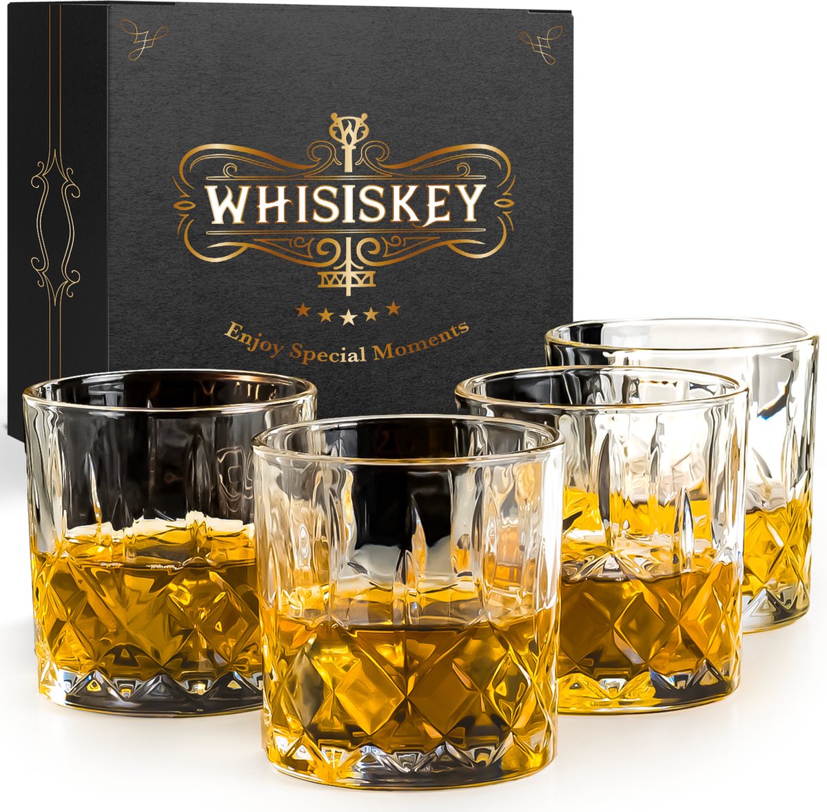 Whisiskey Klassieke Whiskey Glazen - 4 Tumbler Glazen - Whiskey Glazen Set - Waterglazen - Drinkglazen - 345 Ml Glas