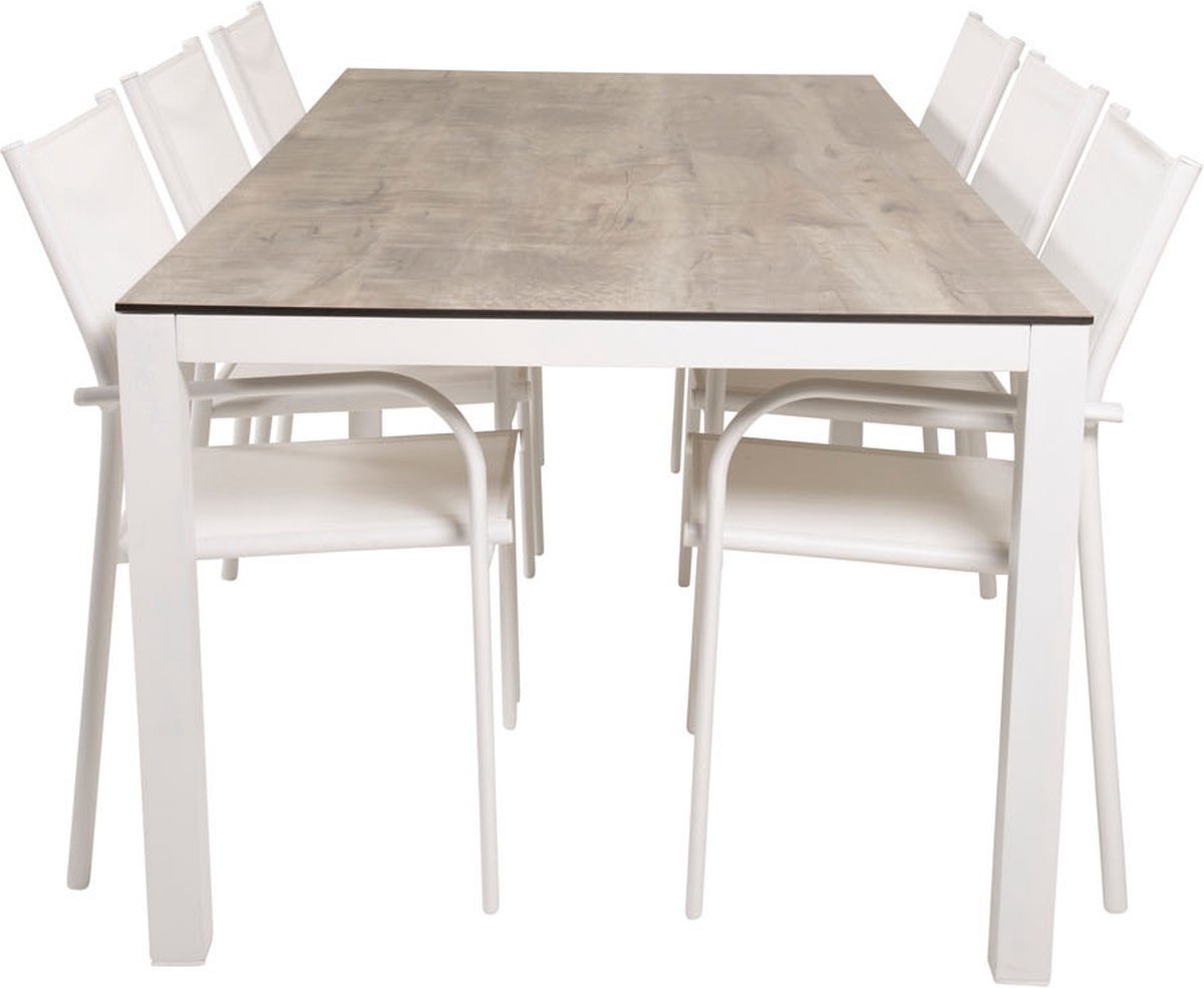 Llama Tuinmeubelset Tafel 100x205cm En 6 Stoel Santorini,, Crèmekleur. - Grijs