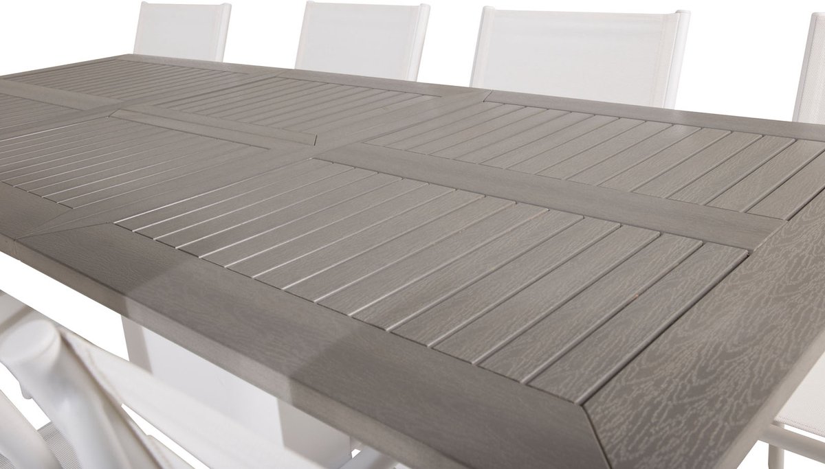 Albany Tuinmeubelset Tafel 90x160/240cm En 8 Stoel Santorini, Grijs. - Wit