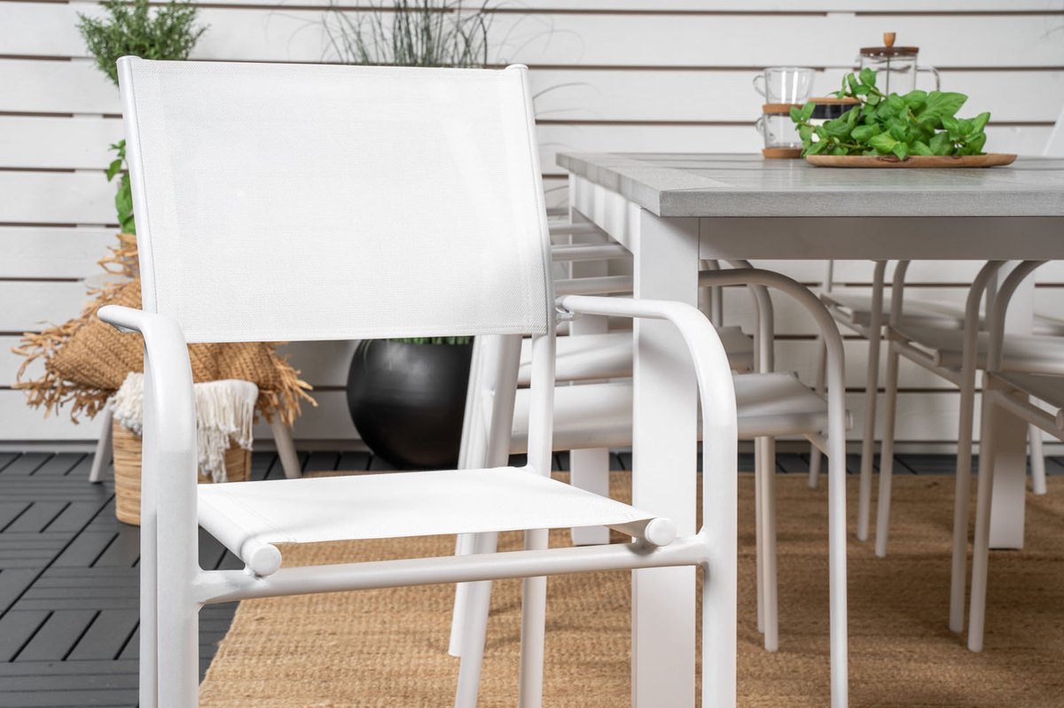 Albany Tuinmeubelset Tafel 90x160/240cm En 8 Stoel Santorini, Grijs. - Wit