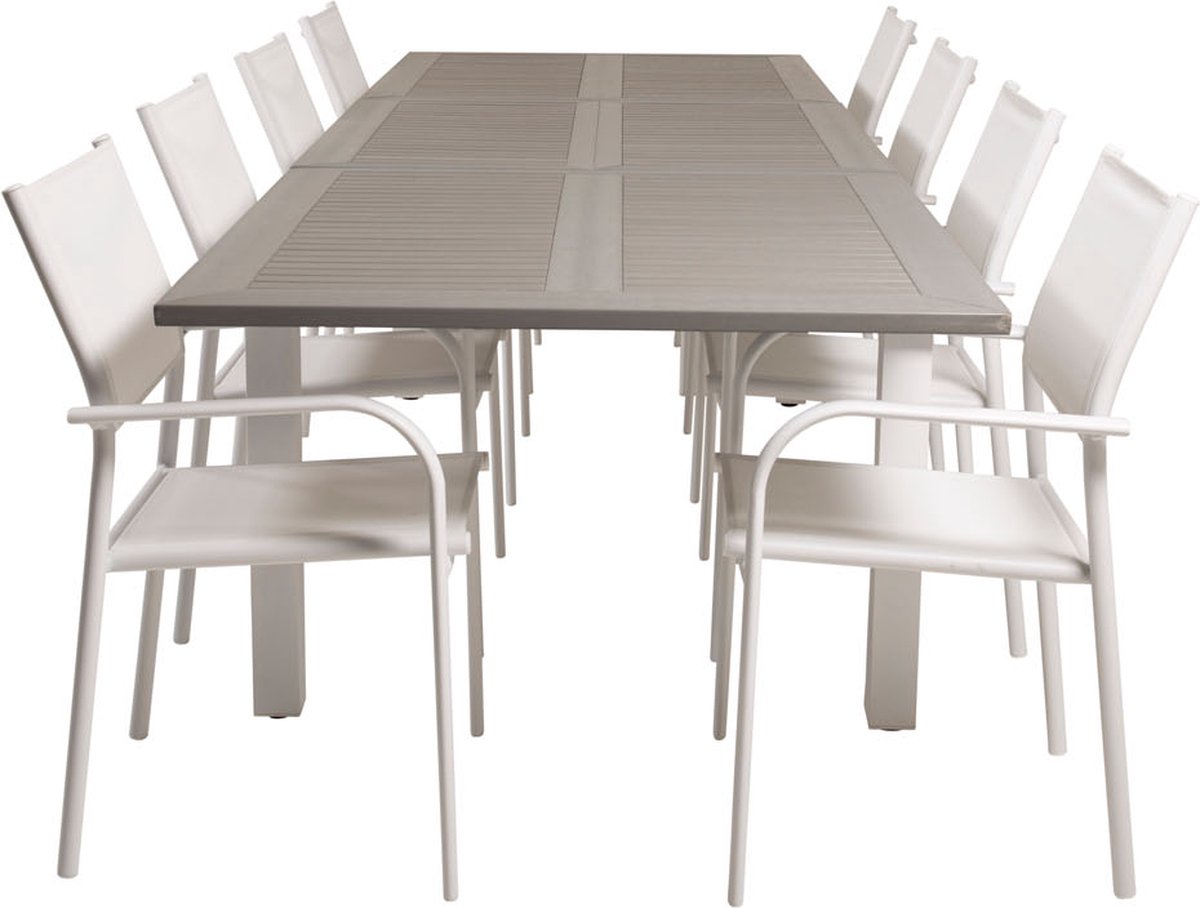 Albany Tuinmeubelset Tafel 100x224/324cm En 8 Stoel Santorini,. - Grijs