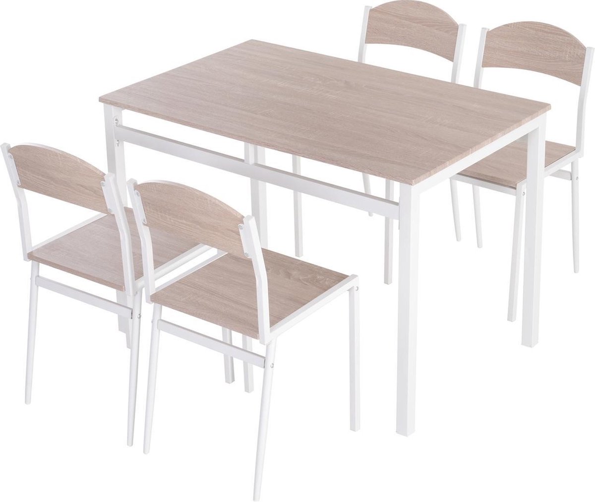 Eettafel Set Met 4 Stoelen - Eetkamertafel Met Eetkamerstoelen - Zitgroep - 4 Personen - Hout - - Wit