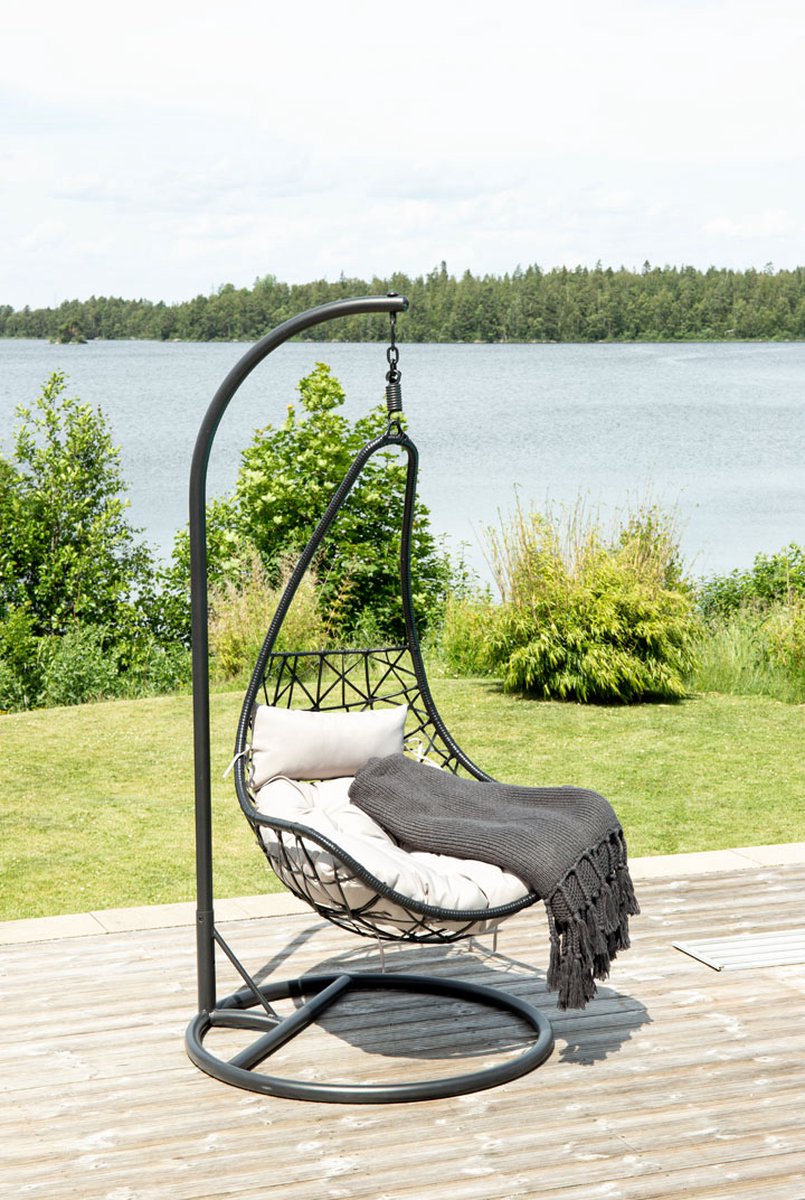 Vide Hangende Tuinstoelgrijs. - Zwart