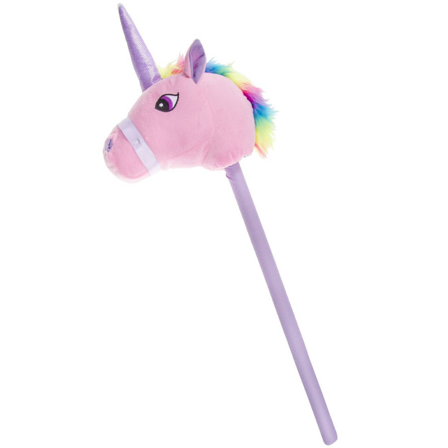 Pluche Eenhoorn Stokpaardje 80 Cm - Hobbelpaarden - Roze