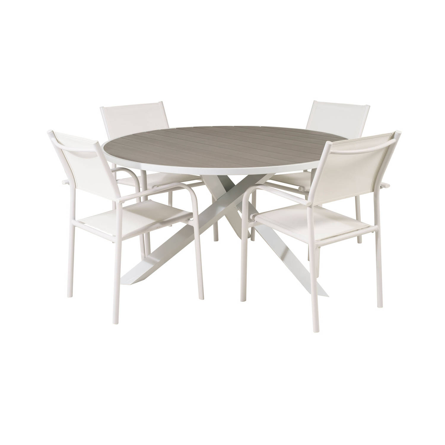 Parma Tuinmeubelset Tafel Ø140cm En 4 Stoel Santorini,. - Grijs