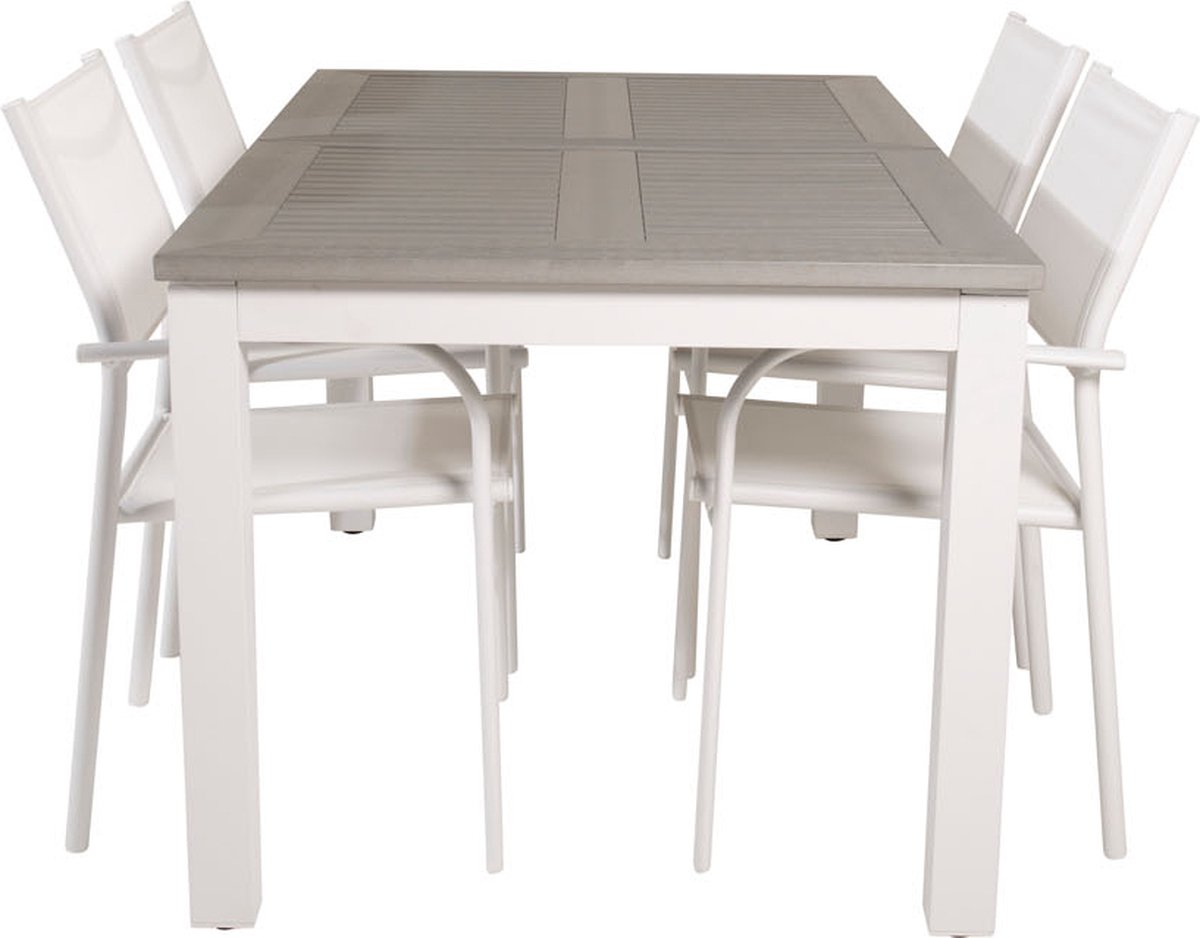 Albany Tuinmeubelset Tafel 90x152/210cm En 4 Stoel Santorini, Grijs, Crèmekleur. - Wit