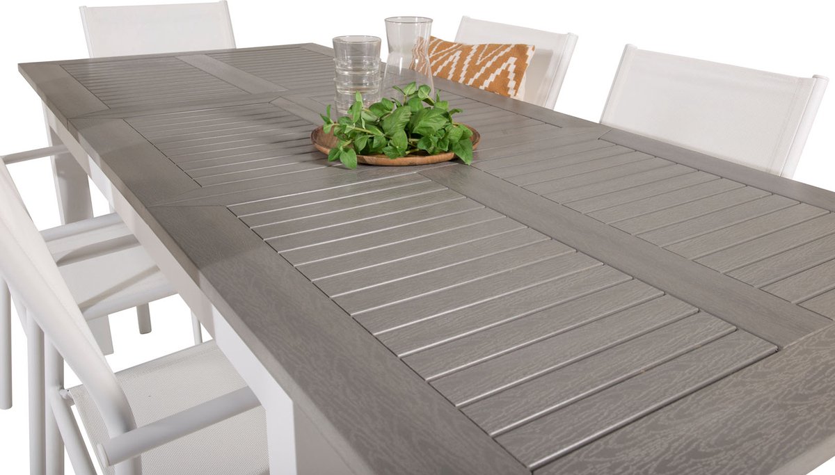 Albany Tuinmeubelset Tafel 90x160/240cm En 6 Stoel Santorini, Grijs. - Wit