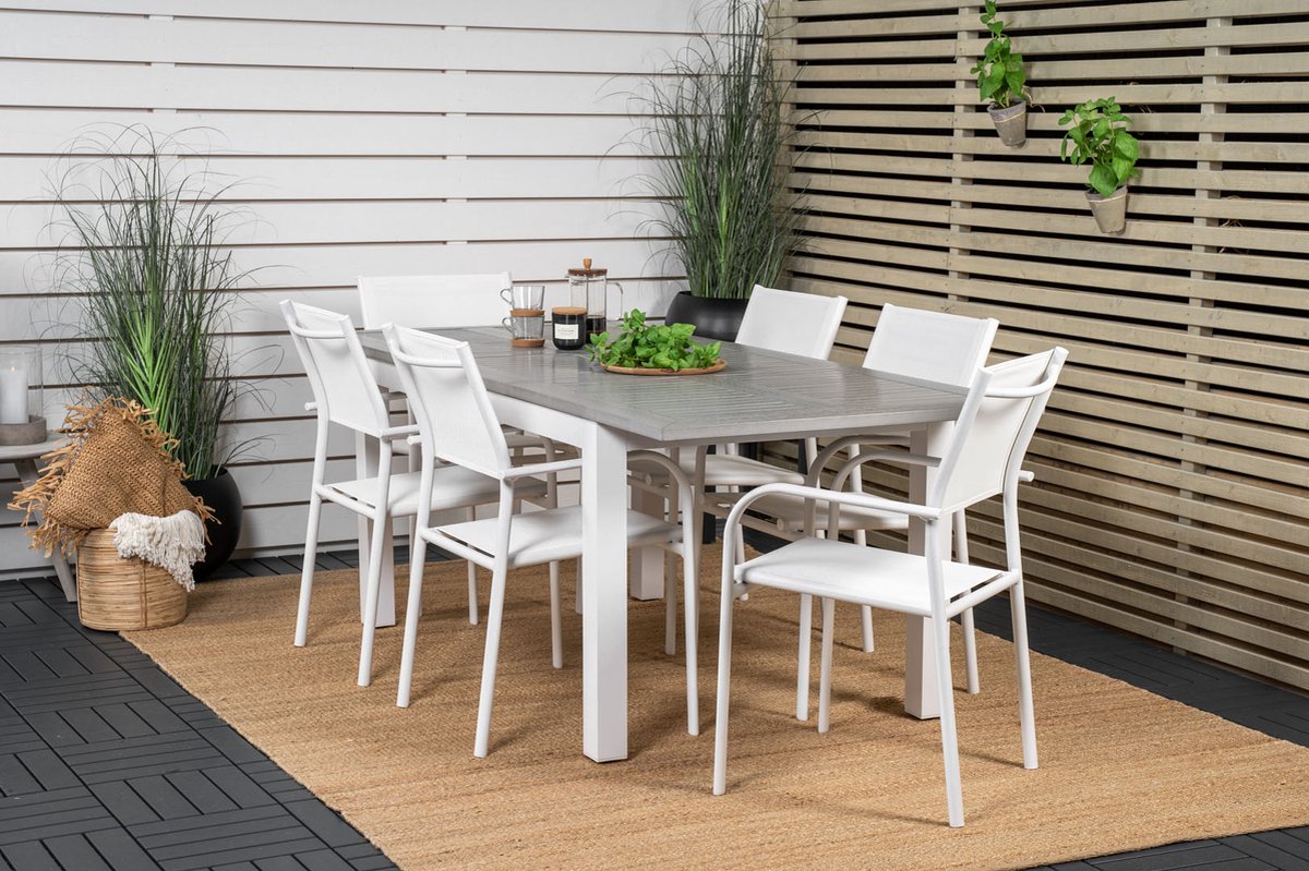 Albany Tuinmeubelset Tafel 90x160/240cm En 6 Stoel Santorini, Grijs. - Wit