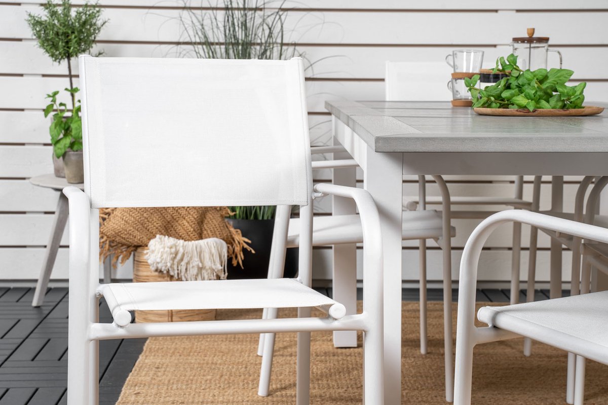 Albany Tuinmeubelset Tafel 90x160/240cm En 6 Stoel Santorini, Grijs. - Wit
