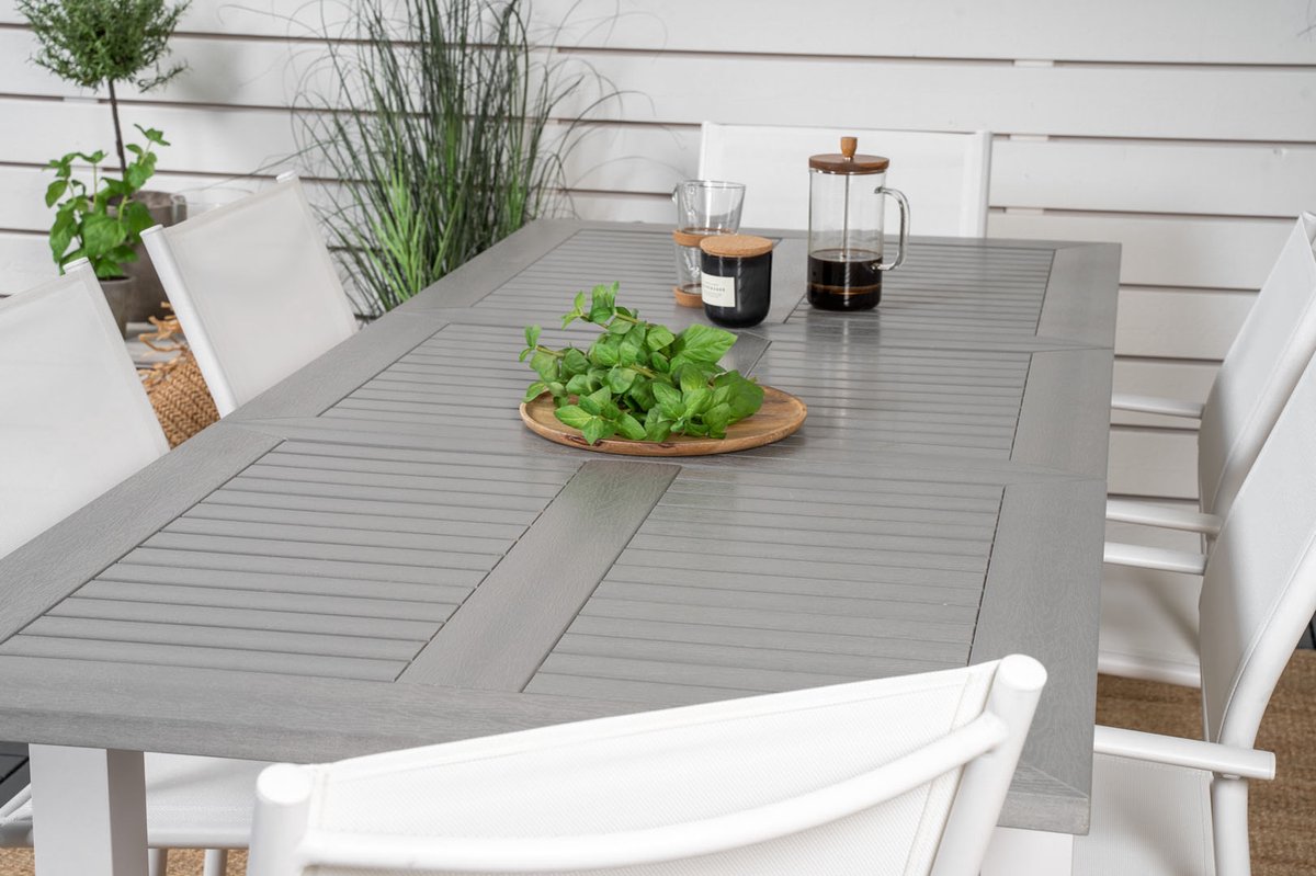 Albany Tuinmeubelset Tafel 90x160/240cm En 6 Stoel Santorini, Grijs. - Wit