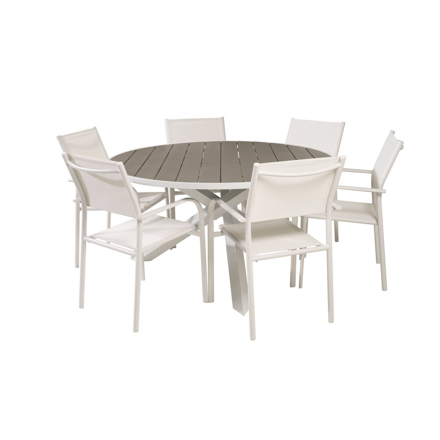 Parma Tuinmeubelset Tafel Ø140cm En 6 Stoel Santorini, Grijs. - Wit