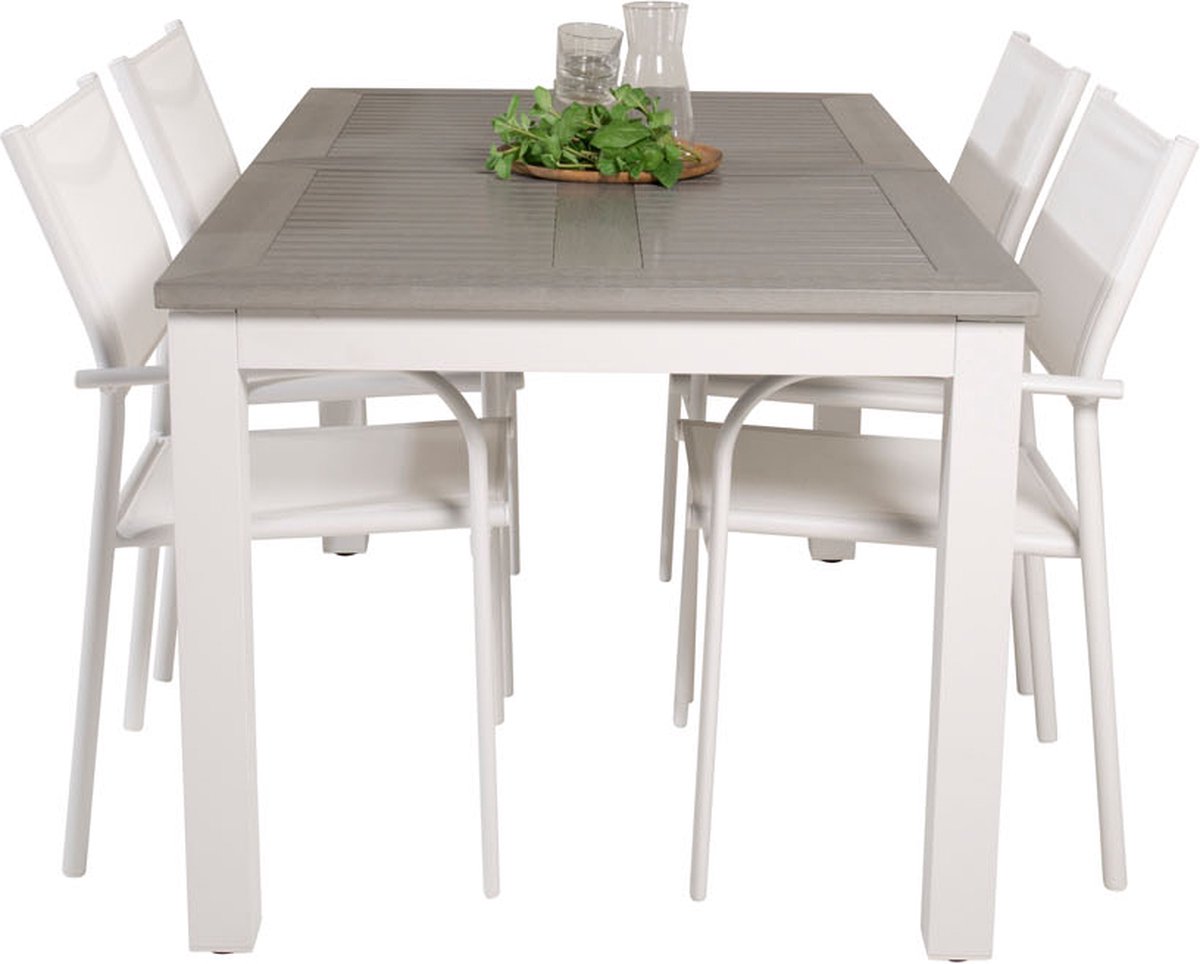 Albany Tuinmeubelset Tafel 90x160/240cm En 4 Stoel Santorini, Grijs. - Wit