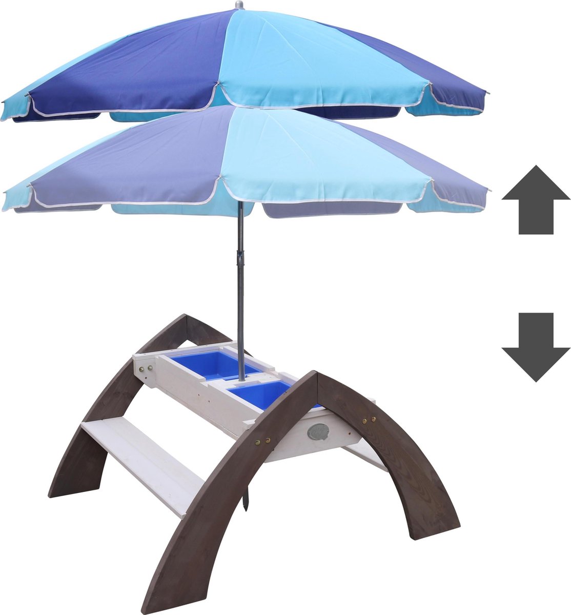 axi Delta Picknicktafel / Zandtafel / Watertafel Voor Kinderen Met Parasol Multifunctionele Picknick Tafel Van Hout In