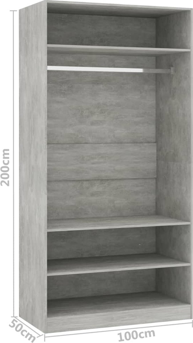 Vidaxl Kledingkast 100x50x200 Cm Spaanplaat Beton - Grijs