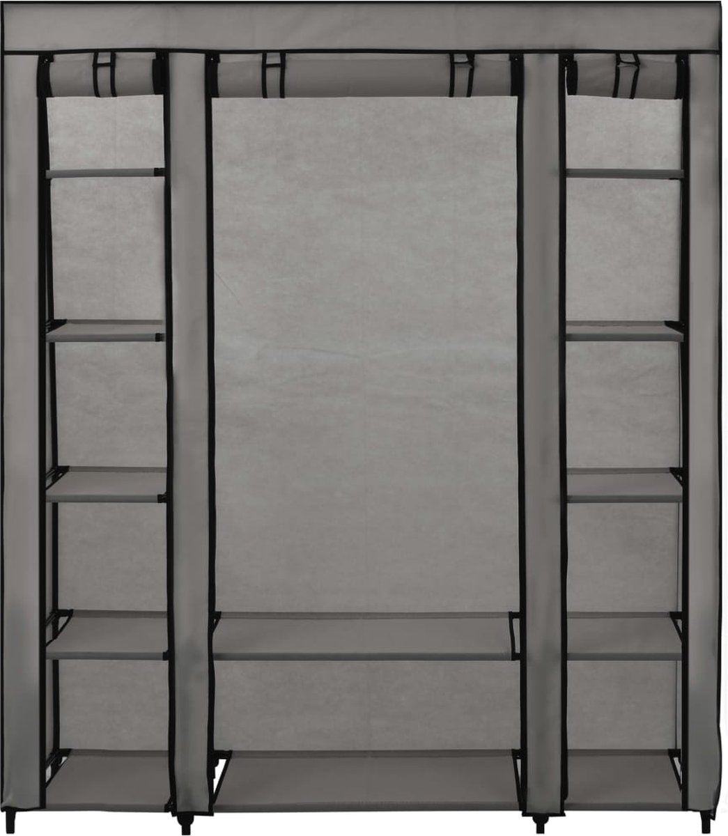 Vidaxl Kledingkast Met Vakken En Stangen 150x45x176 Cm Stof - Grijs