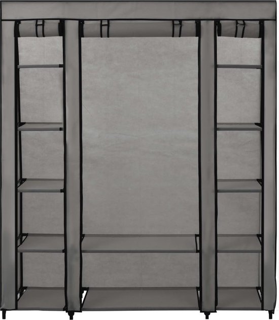 Vidaxl Kledingkast Met Vakken En Stangen 150x45x176 Cm Stof - Grijs