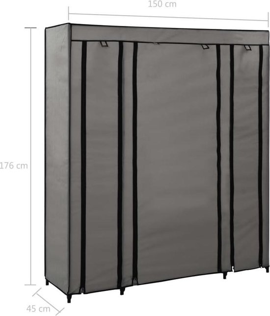 Vidaxl Kledingkast Met Vakken En Stangen 150x45x176 Cm Stof - Grijs