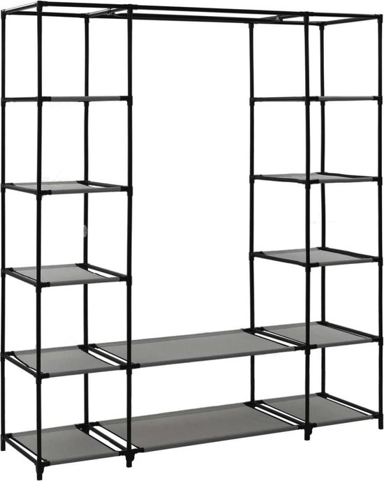 Vidaxl Kledingkast Met Vakken En Stangen 150x45x176 Cm Stof - Grijs