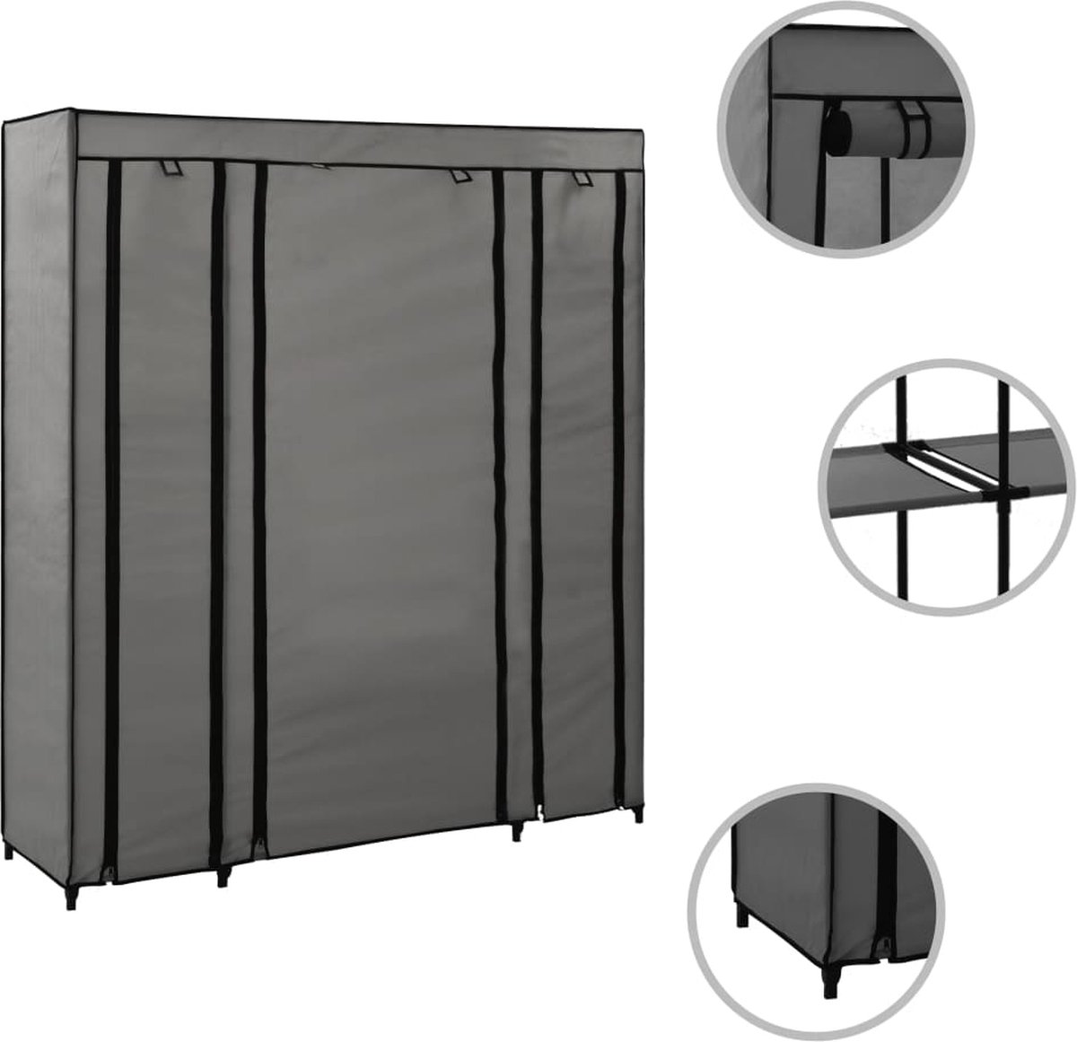 Vidaxl Kledingkast Met Vakken En Stangen 150x45x176 Cm Stof - Grijs