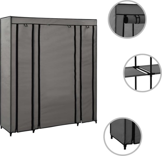 Vidaxl Kledingkast Met Vakken En Stangen 150x45x176 Cm Stof - Grijs