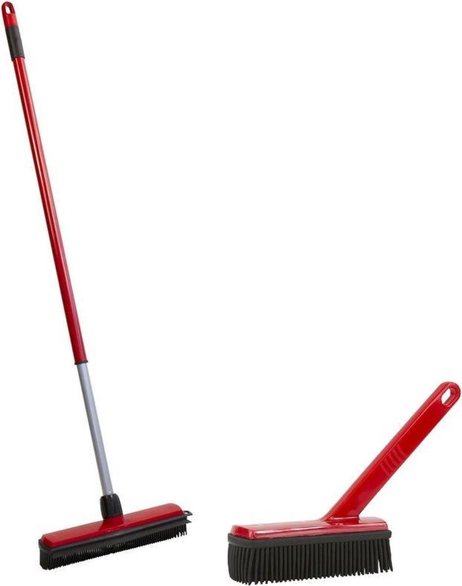 Rubberen Bezem Met Telescoopsteel En Kledingborstel Rubber Met Handgreep 30 Cm - Schoonmaakspullen / Huishoudartikelen - Rood