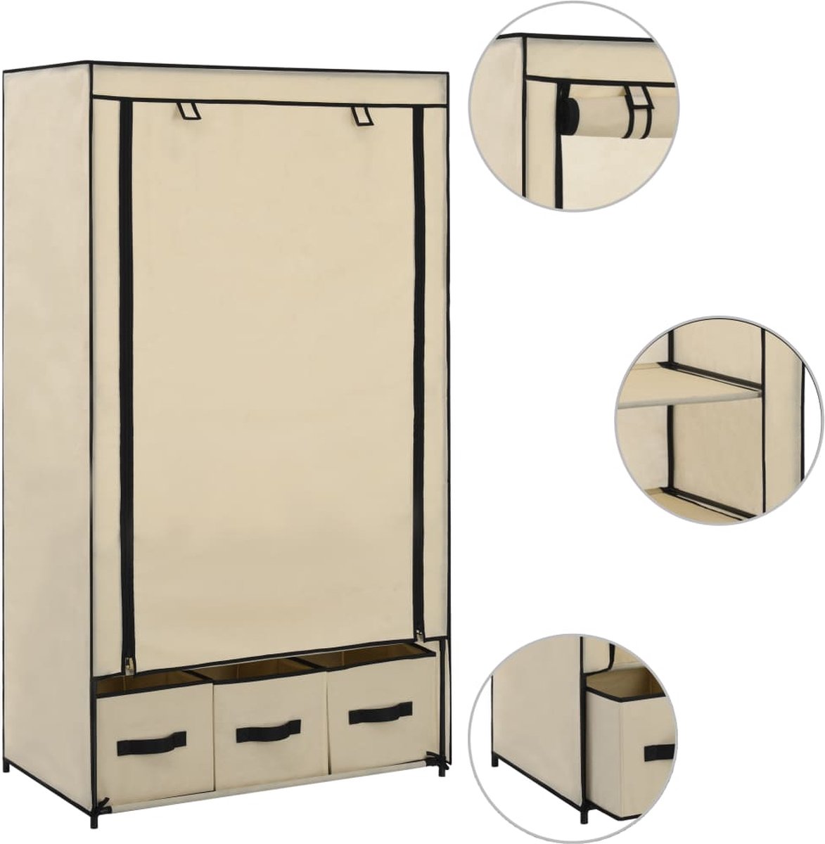 Vidaxl Kledingkast 87x49x159 Cm Stof Crème