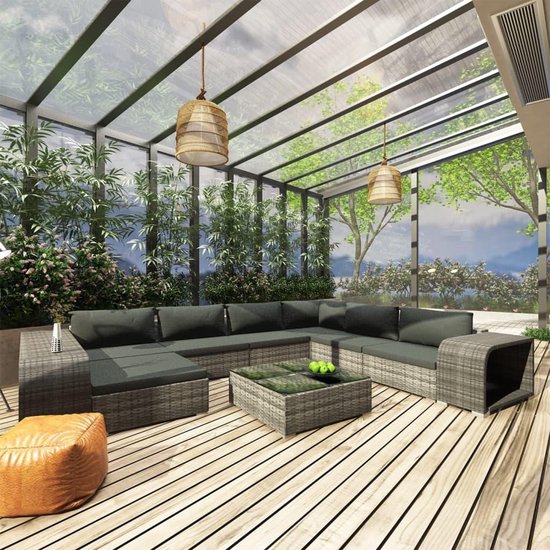 Vidaxl 10-delige Loungeset Met Kussens Poly Rattan - Grijs