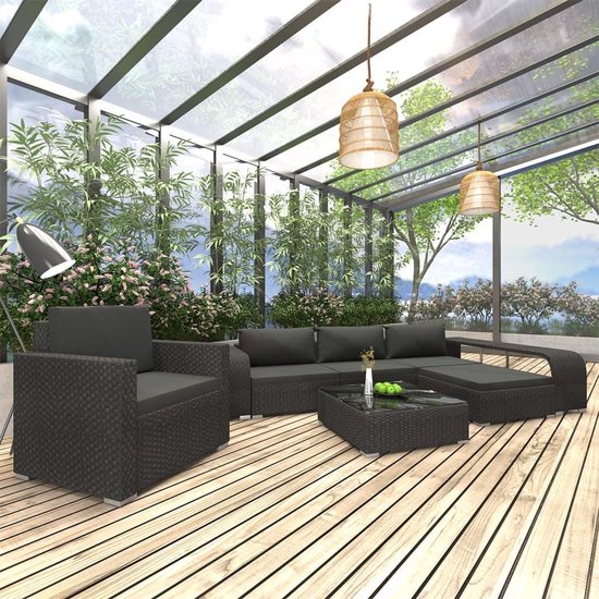 Vidaxl 8-delige Loungeset Met Kussens Poly Rattan - Zwart