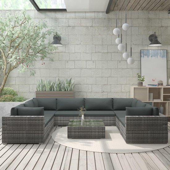 Vidaxl 9-delige Loungeset Met Kussens Poly Rattan - Grijs