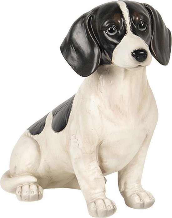 Clayre & Eef Decoratie Hond Zittend 37*17*32 Cm Zwart Kunststof Hond 6pr2922 - Wit