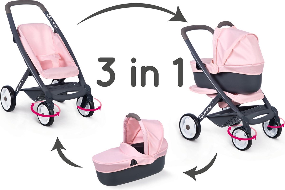 Smoby Poppenwagen Quinny 3 In 1 Licht - Roze
