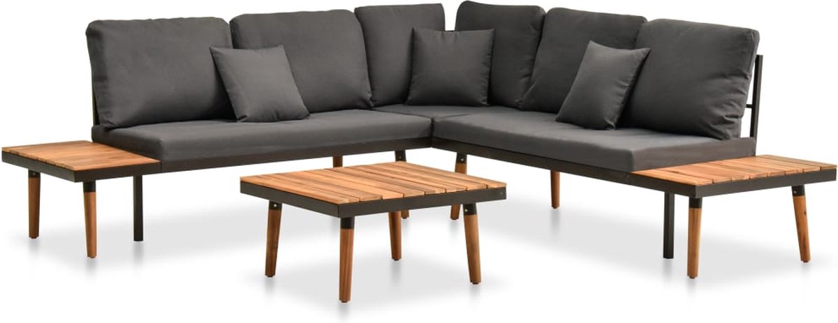 Vidaxl 4-delige Loungeset Met Kussens Massief Acaciahout - Gris