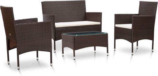 Vidaxl 4-delige Loungeset Met Kussens Poly Rattan - Bruin