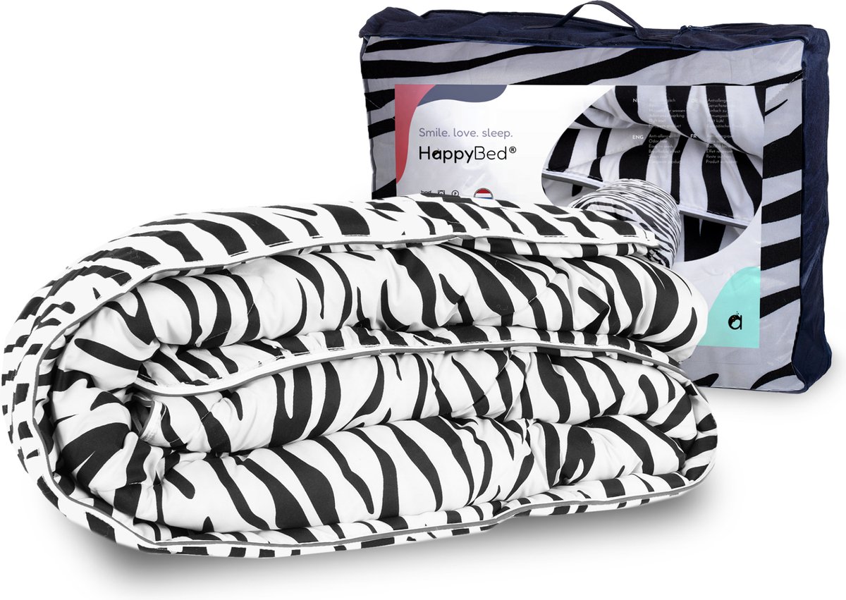 Happybed Bedrukt Dekbed - Hoesloos Dekbed - Dekbed Zonder Overtrek - All Year - Eenpersoons 140x200 - Zebra - Wasbaar