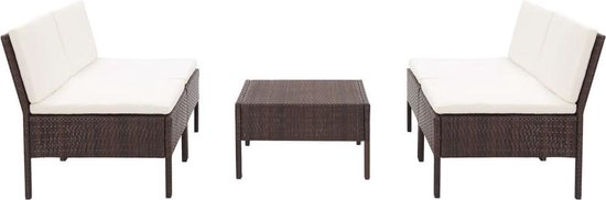 Vidaxl 5-delige Loungeset Met Kussens Poly Rattan - Bruin