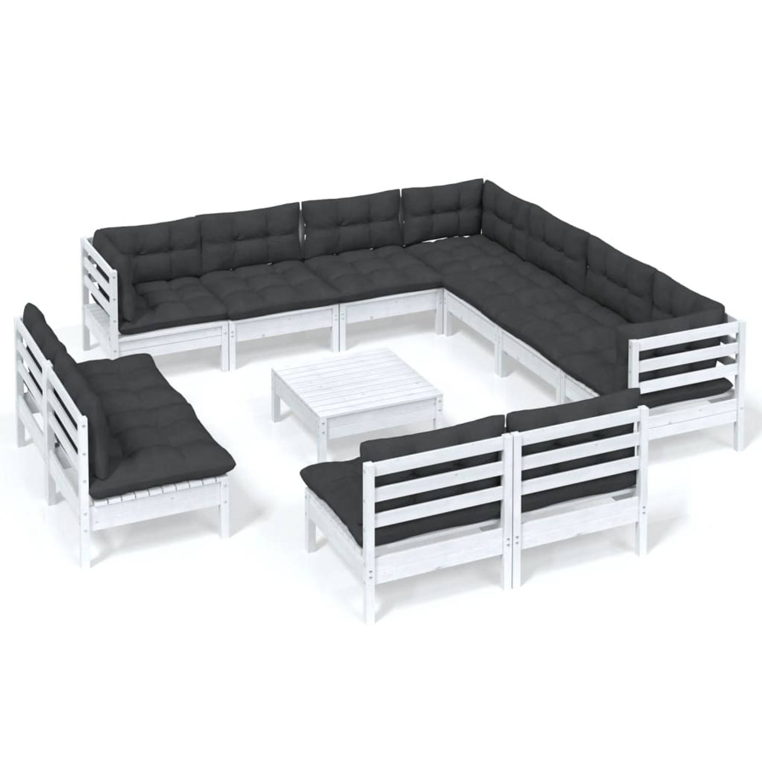 Vidaxl 12-delige Loungeset Met Kussens Massief Grenenhout - Wit