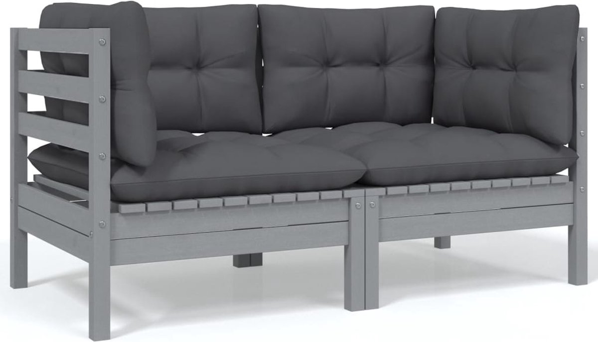 Vidaxl 9-delige Loungeset Met Antracietkleurige Kussens Grenenhout - Grijs