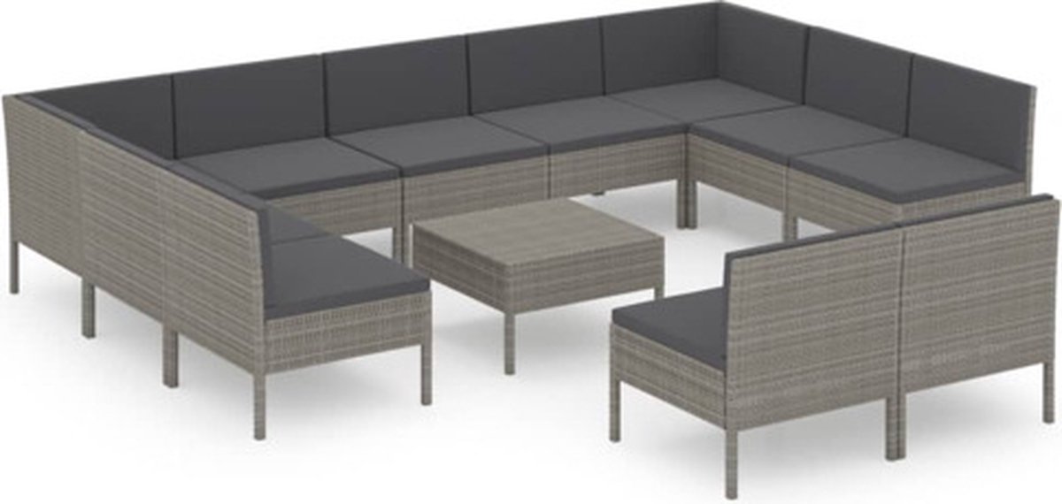 Vidaxl 12-delige Loungeset Met Kussens Poly Rattan - Grijs