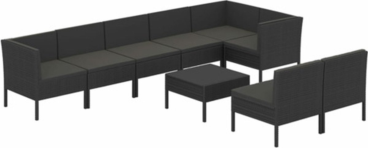 Vidaxl 9-delige Loungeset Met Kussens Poly Rattan - Zwart