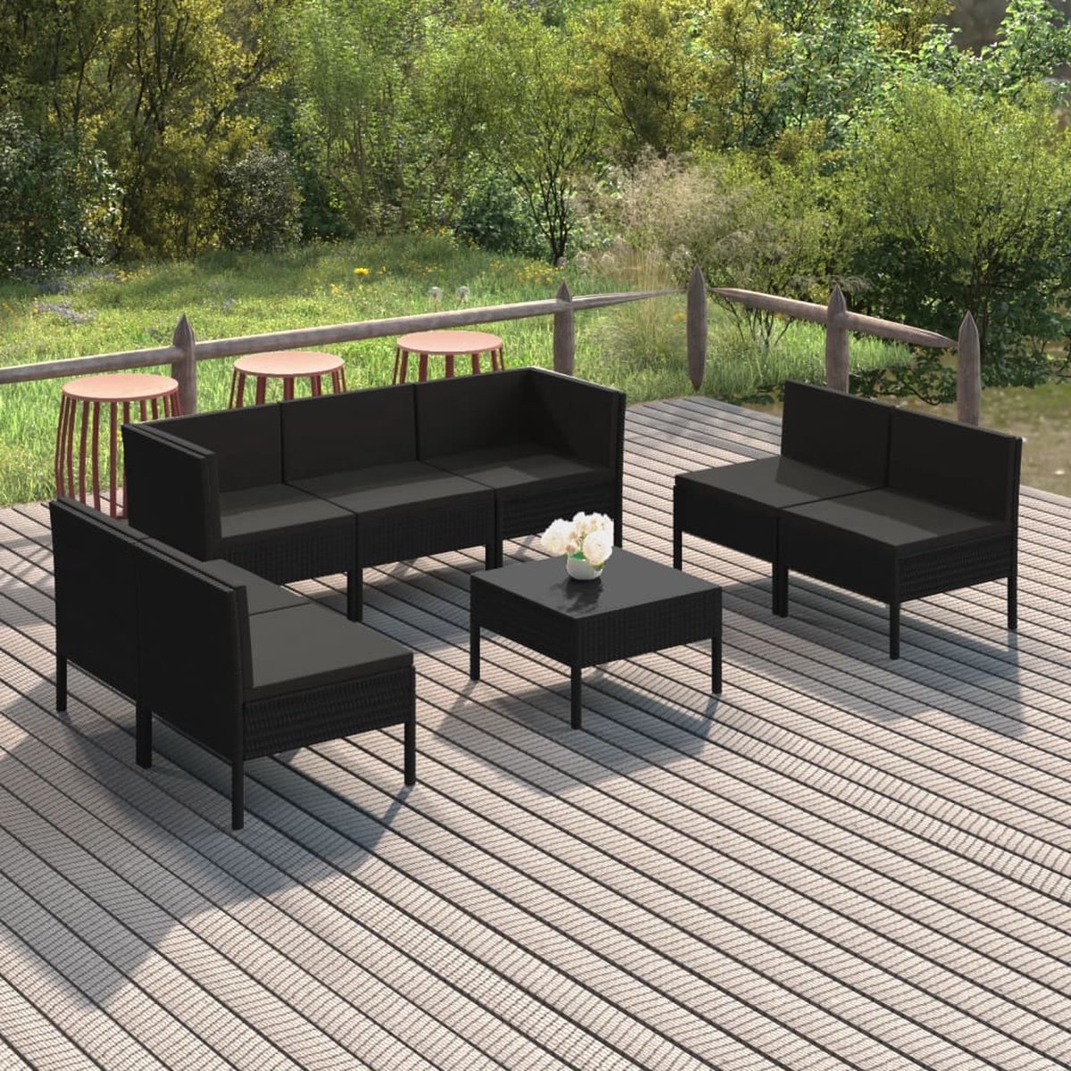 Vidaxl 8-delige Loungeset Met Kussens Poly Rattan - Zwart