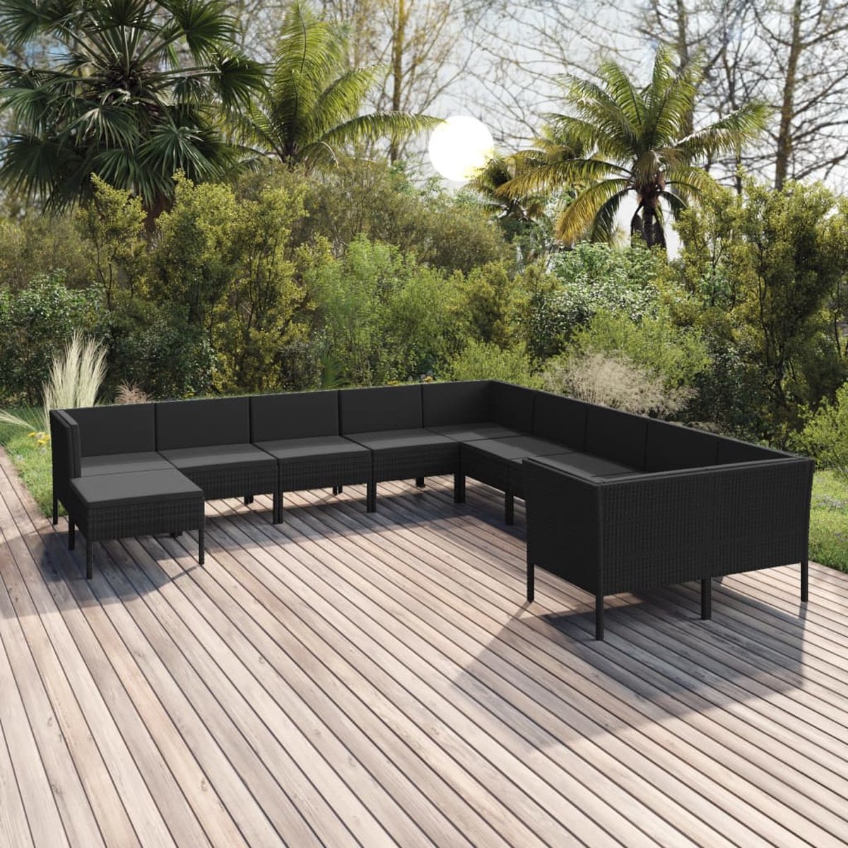 Vidaxl 11-delige Loungeset Met Kussens Poly Rattan - Zwart