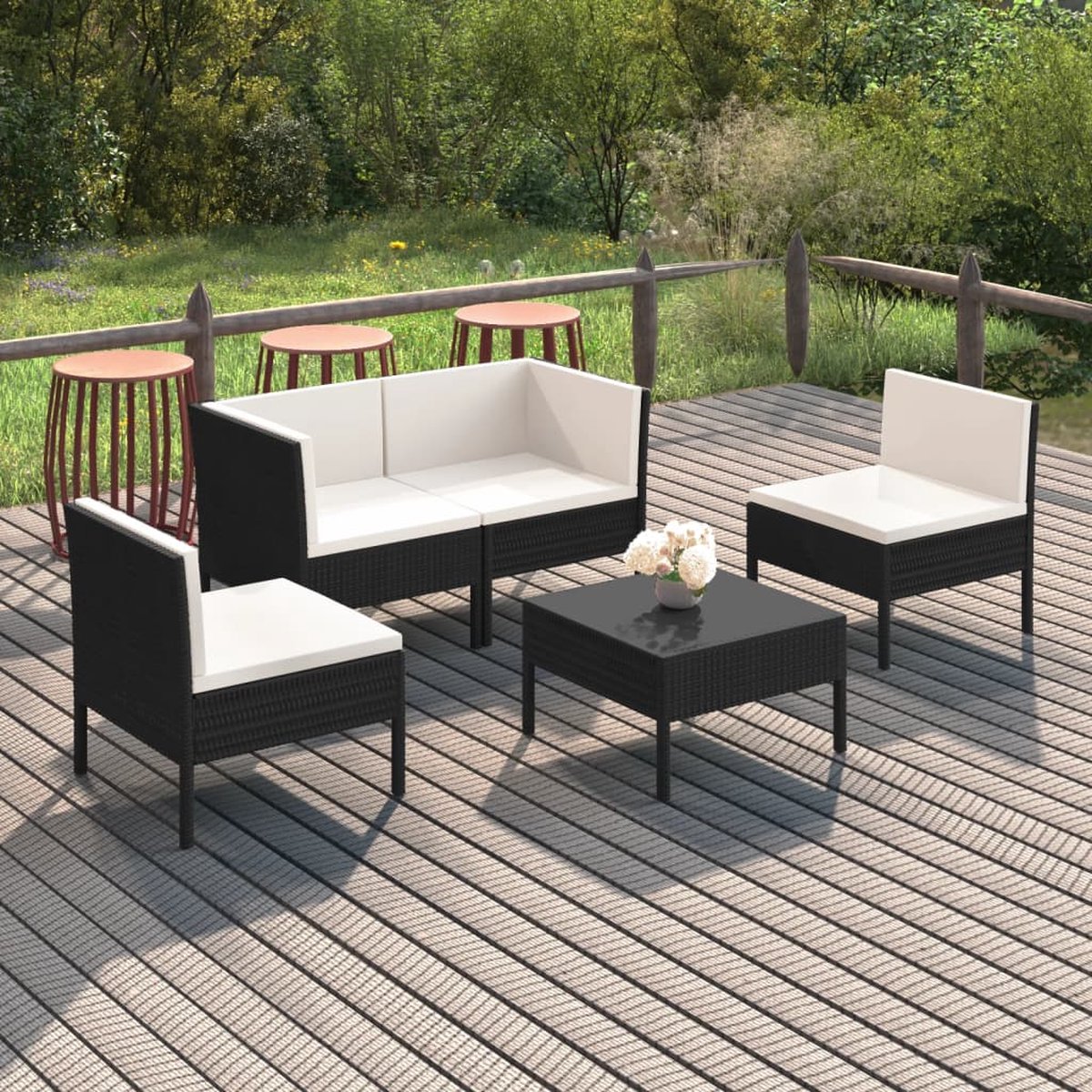 Vidaxl 5-delige Loungeset Met Kussens Poly Rattan - Zwart